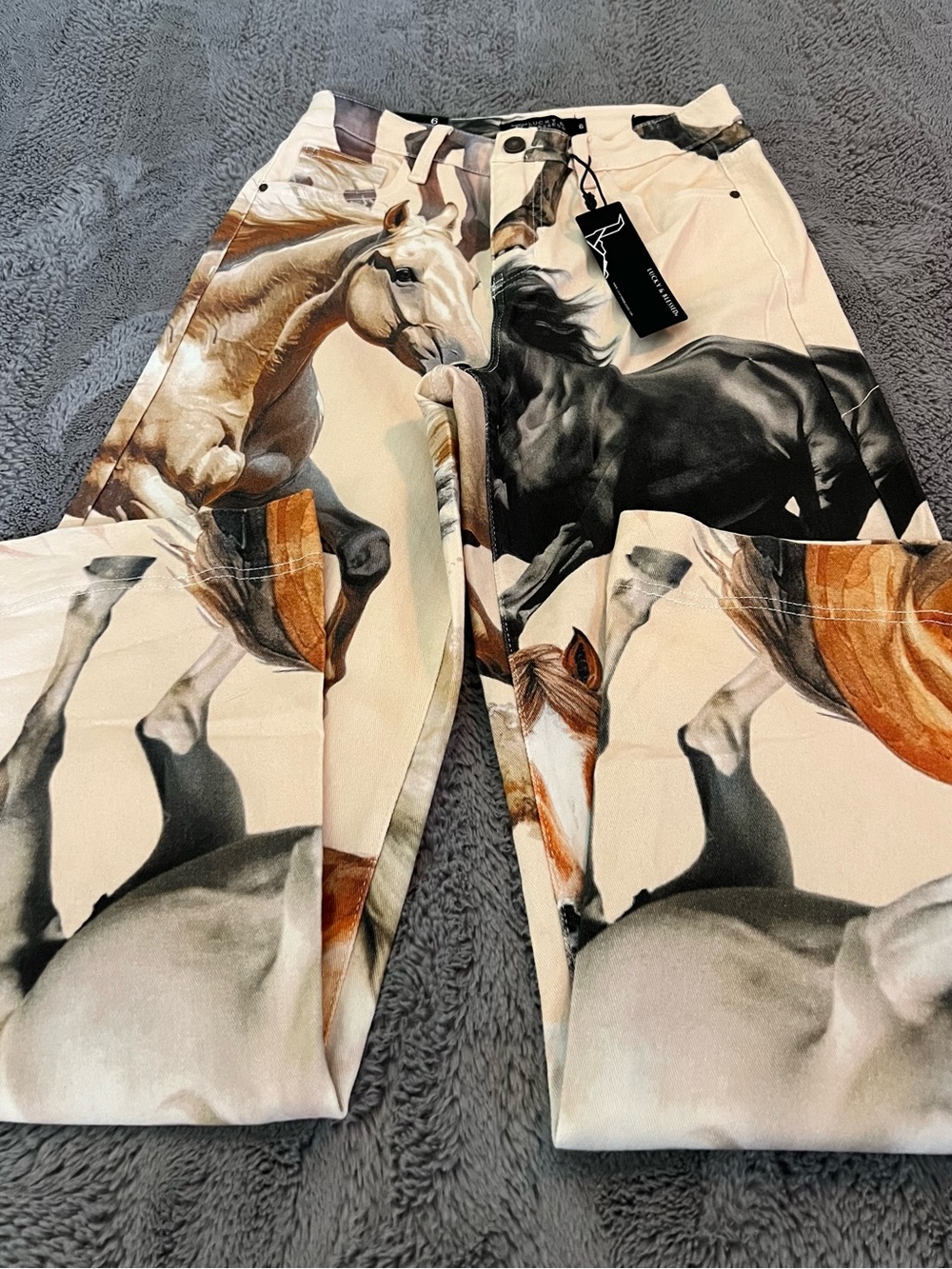 Lucky & Blessed Cream Horse-Print Women's Pants